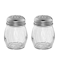 (Set of 2) 6-Ounce Glass Cheese Shaker with Perforated Top, Swirl Glass Cheese Shakers with Stainless Steel Perforated Lids, Restaurant Cheese and Spices Shakers by Tezzorio