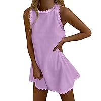 Women Summer Sleeveless Dress Casual Mini Skirt Printed Loose Beach Skirt Dress Plus Size Casual Dresses for Women