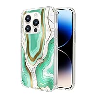 Cell Phone Case for iPhone 7, 8, X, XS, XR, 11, 12, 14 & 15 Models in Standard to Plus/Pro Max Sizes Marble Pattern Agate Print Mint Green and Gold Watercolor Stone Print Slim Design Cover