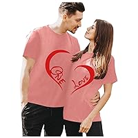 Mens T Shirt Valentine's Day Printing Trendy Round Neck Pullover Casual Short Sleeves Blouse Casual Couple Tops