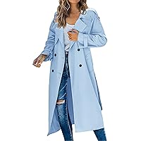 Trench Coat Women Fall Jackets Women's Double Breasted Long Trench Coat Windproof Classic Lapel Slim Overcoat with Belt