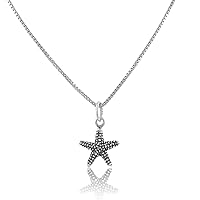 Sterling Silver Girls Dainty Oxidized Nautical Starfish Necklace for Women