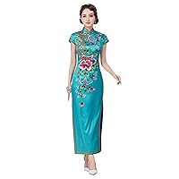 Cheongsam Dresses Silk Printed Mock Neck Short Sleeve Party Qipao H3238