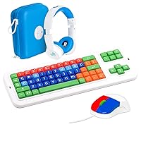 Kids Home School Bundle - Clevy Kids Mouse + Clevy Kids Computer Keyboard USB + Clevy Hearsafe Kids Headphones - Ergonomic Colorful Home School Bundle Kids Early Education - (Lowercase)