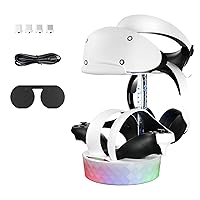 Dynamic RGB Light Magnetic Charging Station for PSVR 2 Sense Controllers,Display Stand for PS VR2 Headset and Headphones,with Lens Cover,Fast Charging Accessories Kit for Playstation VR2
