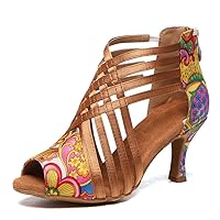 HIPPOSEUS Women Peep Toe Latin Dance Shoes with Zipper Salsa Bachata Ballroom Ankle Dance Shoes,Model L569
