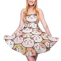 Cute Cats Pattern Women's Summer Dress Sleeveless Swing Sundress Casual Beach Tank Short Dresses