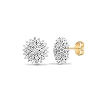 Created Oval Cut White Diamond 925 Sterling Silver 14K Yellow Gold Over Diamond Cluster Stud Earring for Women's & Girl's