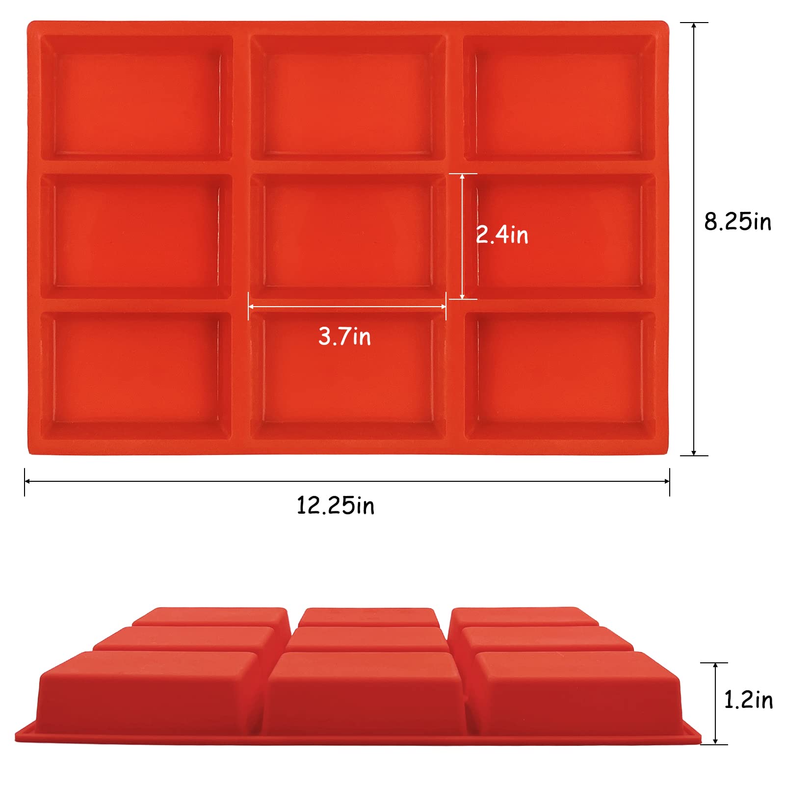 2 pcs 9 Cavities Silicone Bread Baking Mold, lyfLux Silicone Mini Cuboid Bread Plate, Suitable for Ice, Biscuits, Cakes, Jelly, Candy, Chocolate and So On.(Red and Purple)