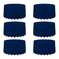 6 Pack Navy Blue Round Tablecloths 120 Inch - Circle Bulk Linen Polyester Fabric Washable Table Clothes Covers for Wedding Reception Banquet Birthday Party Buffet Restaurant