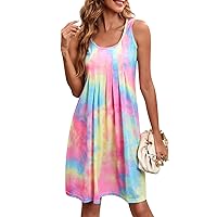 Sun Dresses for Women Casual, Women's Sleeveless Pleated Tie Dye Printed Vest Camisole 2024, S XL