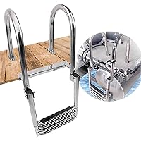 Stainless Steel Pontoon Folding Telescoping Ladder 4-Step Heavy Duty Boat Marine Sport/Diver Ladders, Boat Marine Ladder with Handrail for Yacht Dock
