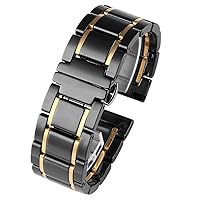 Luxury Ceramic And Stainless Steel 20mm 22mm Black Gold Strap For Men Women Watch Strap Bracelet Wristband (Color : Black X gold, Size : 22mm)
