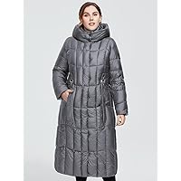 2022 Women's Plus Size Coats Fashion Plus Patched Detail Hidden Pocket Hooded Puffer Coat Work Leisure Fashion Comfortable Warm (Color : Dark Grey, Size : XX-Large)