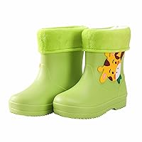 Toddlers Children Rain Shoes Boys And Girls Water Shoes Giraffe Cartoon Character Rain Shoes With Warm Baby Warm Socks