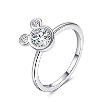 Women's Mickey Heart Shape Rings Rose Gold Silver Plated Cubic Zirconia Mouse Ring For Women Girl Party Jewelry Band