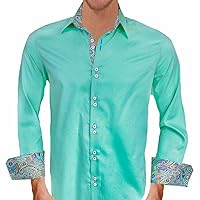 Light Green with Multi Colored Designer Dress Shirts - Made in USA