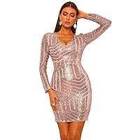 Dresses for Women Women's Dress Geo Sequin Bodycon Dress Dresses (Color : Gold, Size : X-Small)