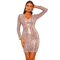 Women's Dress Dresses for Women Geo Sequin Bodycon Dress (Color : Gold, Size : Large)