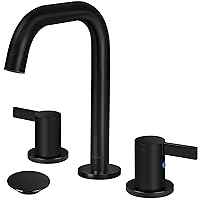 8-16 Inch Widespread Bathroom Faucet 2 Handles Matte Black Commercial Sink Touch 3 Pieces Vanity Lavatory 360 Degree Rotating Faucet Pop Up Drain Assembly, Matte Black - L, 8 INCH L - Head