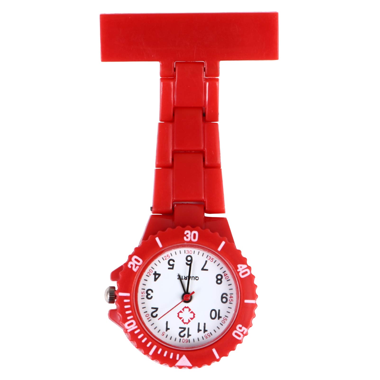 Hemobllo Nurse Clip-on Watch Metal Round Fob Watch Hanging Lapel Watch with Second Hand for Doctor Student Time Watching Supply(Red)
