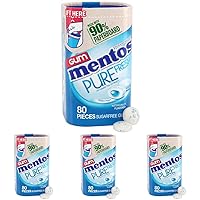 Mentos Pure Fresh Sugar-Free Chewing Gum with Xylitol, Fresh Mint, in a recyclable 90% Paperboard Bottle, 80 Piece (Pack of 4)