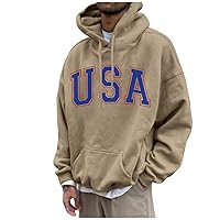 Hoodie For Men USA Letter Print Casual Long Sleeves Sweatshirt Pullover Tops Big And Tall Mens Lightweight Hoodies