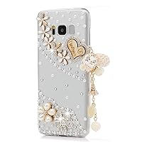 STENES Galaxy Note 9 Case - Stylish - 100+ Bling Crystal - 3D Handmade Heart Pearl Pendant Flowers Floral Design Cover Case for Samsung Galaxy Note 9 / Galaxy SM-N960U / Galaxy SM-N960F - Gold