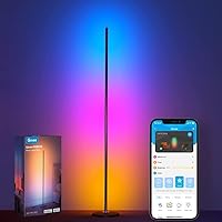 RGBIC Floor Lamp, LED Corner Lamp Works with Alexa, Smart Modern Floor Lamp with Music Sync and 16 Million DIY Colors, Color Changing Standing Floor Lamp for Bedroom Living Room Black