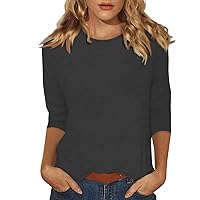 Plus Size 3/4 Sleeve Tops for Women,3/4 Sleeve T Shirts for Women Round Neck Solid Color Tunic Basic Tops Fashion Cute Three Quarter Sleeve Tops Woman Short Sleeve Shirts for Women