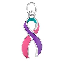Large Pink & Purple & Teal Ribbon Charm for Thyroid Cancer Awareness - Perfect for Jewelry Making, Bracelets, Necklaces, DIY Projects, Support Groups and Fundraisers
