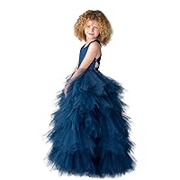 PLUVIOPHILY Cross Back Lace Tulle Ruffle Wedding Flower Girl Dress Junior Bridesmaid Dress Birthday Party Dress