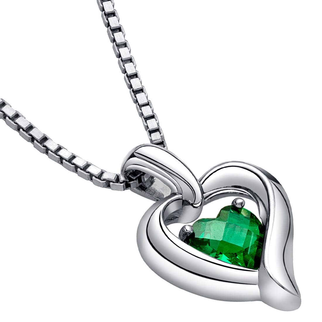 Peora 925 Sterling Silver Heart in Heart Solitaire Pendant Necklace for Women in Various Gemstones, Heart Shape 6mm, with 18 inch Chain