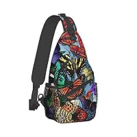 Hand Drawn Color Butterfly Print Trendy Casual Daypack Versatile Crossbody Backpack Shoulder Bag Fashionable Chest Bag