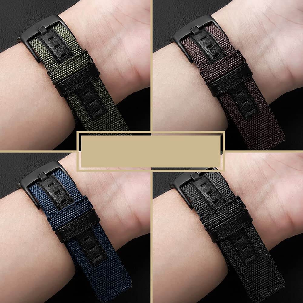 JBR Premium Nylon Weave Replacement Strap Canvas Fabric with Genuine Leather Quick Release Military Field Watch Band Unisex, Choice of Color and Width 20mm, 22mm, 24mm