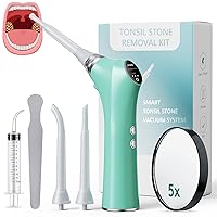 Electronic Vacuum Tonsil Stone Remover - Tonsil Stone Removal Kit with Built-in LED Light & 3 Suction Mode - Fight Bad Breath Oral Irrigator & 5X Magnifying Mirror for Tonsil Stone Removal - Green