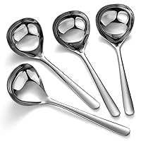 Soup Spoons Stainless Steel Ramen Spoon Set of 4 Heavy Duty Big Spoon Mirror Polished Asian Soup Spoons (Short Handle)