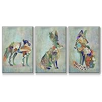 Animals 3 Piece Wall Art Home Decorations Fantastic Fox & Rabbit with Flowers Modern Abstract White Floater Frame Paintings for Bedroom Office Kitchen - 24