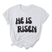 Women He is Risen Shirt Christian Easter Graphic T Shirt Fashion Cute Easter Egg Inspirational Short Sleeve Tee Shirts
