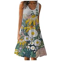 Womens Summer Boho Floral Print Casual Dresses Tiered Ruffle Mini Babydoll Dress Sleeveless Tank Beach Sundress
