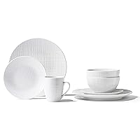 Elle Décor Maeve Round Dinnerware Set – 16-Piece Porcelain Dinner Set w/ 4 Dinner Plates,4 Salad Plates,4 Bowls & 4 Mugs – Unique Gift Idea for Any Special Occasion or Birthday,Maeve White,7860-16-RB