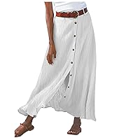 Midi Skirts for Women 2024 Fashion Bohemian Skirt High Waist Party Beach Button Skirt