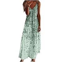 Womens Sundress Women Spaghetti Strap Maxi Dress Western Floral Print Cami Dress Sleeveless Trend Summer Long Dress