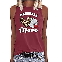 Mothers Day Womens Leopard Love Heart Tank Tops 2023 Summer Baseball Mom Graphic Sleeveless Blouses Casual Loose Fit T-Shirts