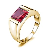 Real Gold 10/14/18K 2Carat Princess Cut Ruby/Sapphire/Emerald/BlackOxyn/Moissanite Men's Rings,Anniversary Engagement Band Ring for Valentine's Day Gift For Him