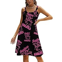 Happiness is Axolotls Sleeveless Mini Dresses for Women Casual Slip Dress Tankdress Sundress