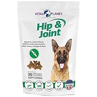 Vital Planet - Hip and Joint Soft Chews for Dogs, with Glucosamine, MSM, and Collagen from Green-Lipped Mussel - 30 Bacon Flavored Soft Chews