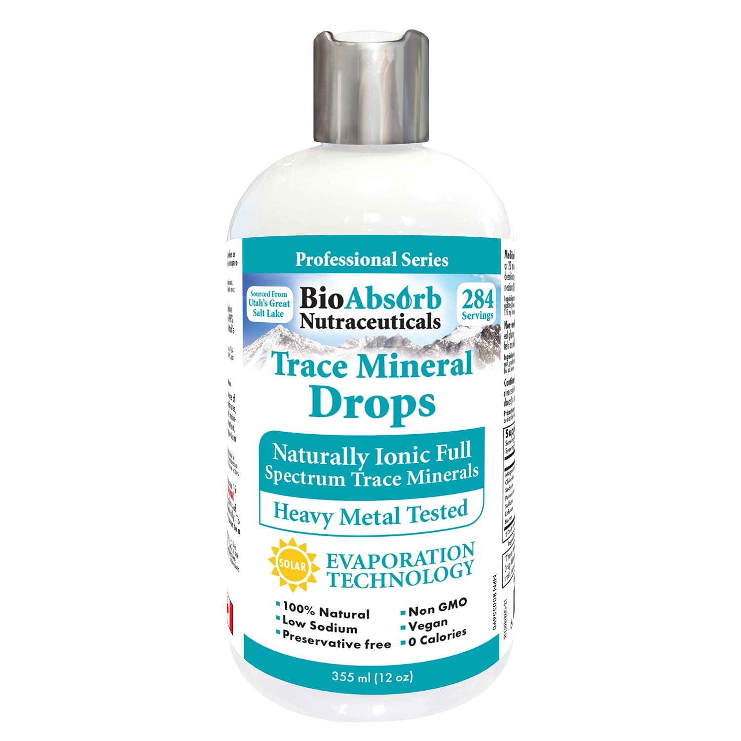 Bio Absorb Trace Mineral Drops. Heavy Metal Tested. 284 Servings of Organic Trace Minerals from Concentrated Utah's GSL Sea Water. 125mg of Ionic Magnesium (12 oz)