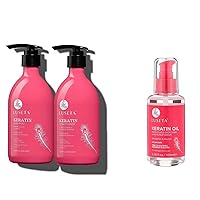 Luseta Keratin Shampoo & Conditioner set(16.9 oz) and Keratin Hair Oil (3.38 oz) Bundle