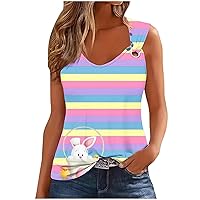 Womens Easter Tank Tops Summer Shirts - Sleeveless Egg Printed Graphic Shirt Casual Loose Vest Vacation Tunic Shirts